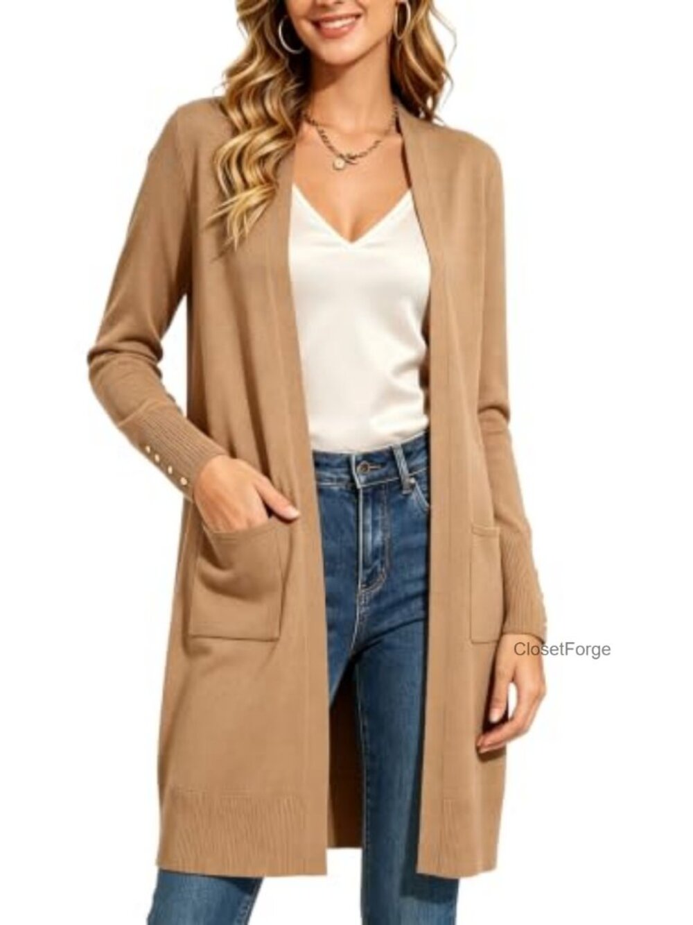 Viscose Open Front Long Cardigan Sweater with Pockets